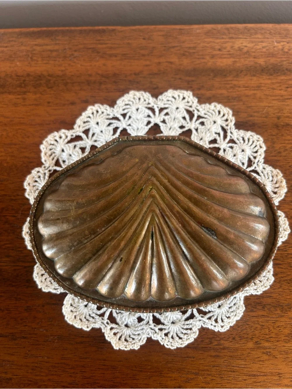 Vintage Solid Brass Clam Shell Seashell Trinket Box